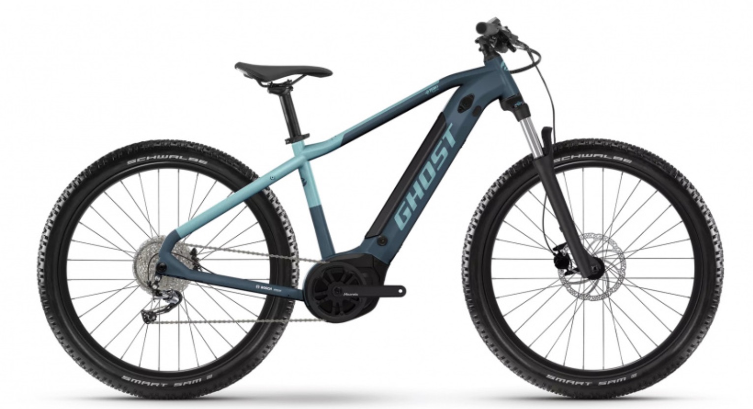 GHOST E-Teru Essential Dark Grey/Metallic Light Blue - L